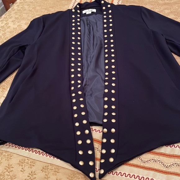 Simply Noelle jacket, navy, gold button trim, rayon blend, S/M - Picture 2 of 8